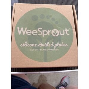 Wee Sprout Silicone Divided Plates Set of 3,‎ Blue, Gray Green, With Lids